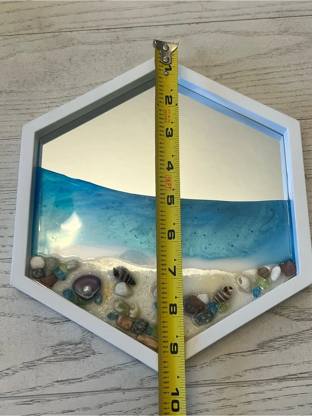 Hexagonal Mirror Handmade Resin Beach Ocean Art
